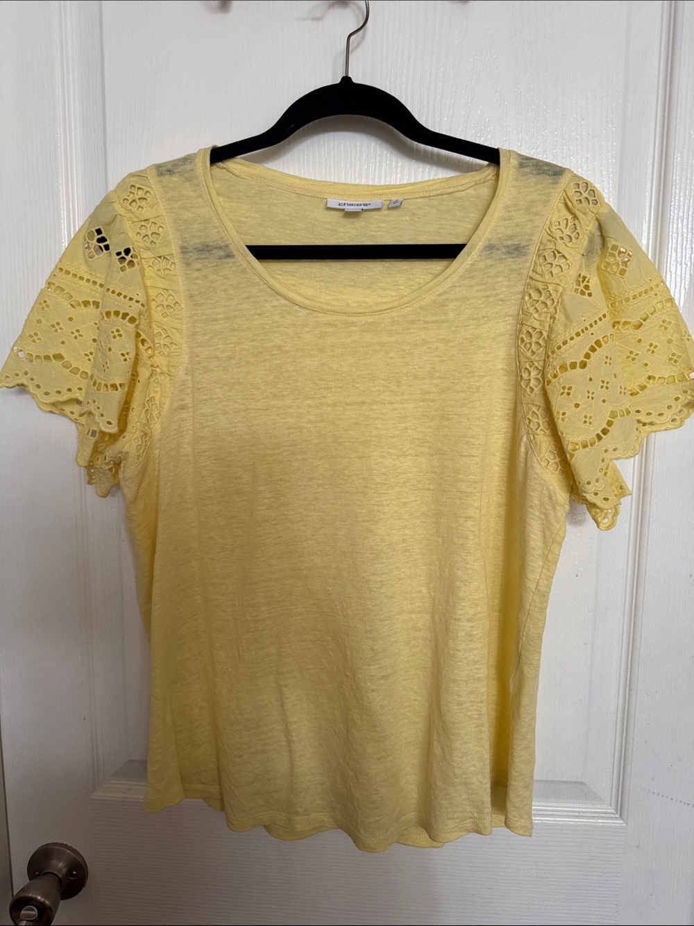 Chico’s Lightweight Yellow Lace-Sleeve Women's Top
